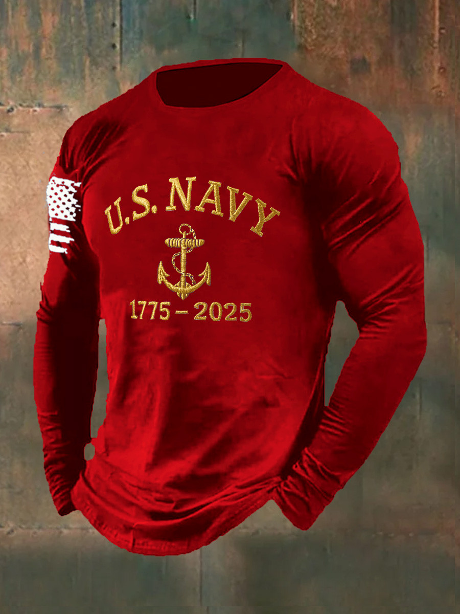 US Navy 250th Anniversary 1775 2025 Long Sleeve Shirt American Flag Apparel Military Gift Ideas