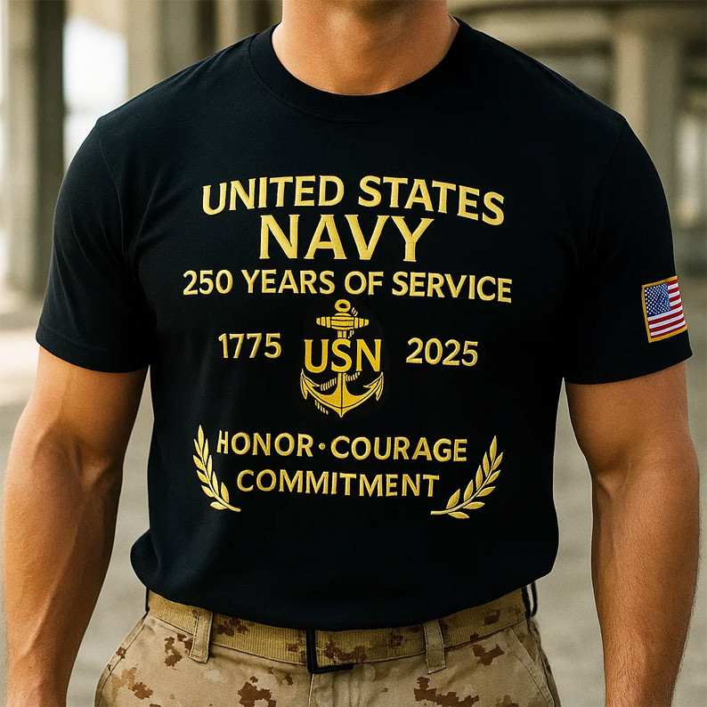 US Navy 250th Anniversary 1775 2025 T-Shirt Honor Courage Commitment Shirt Gifts For Him