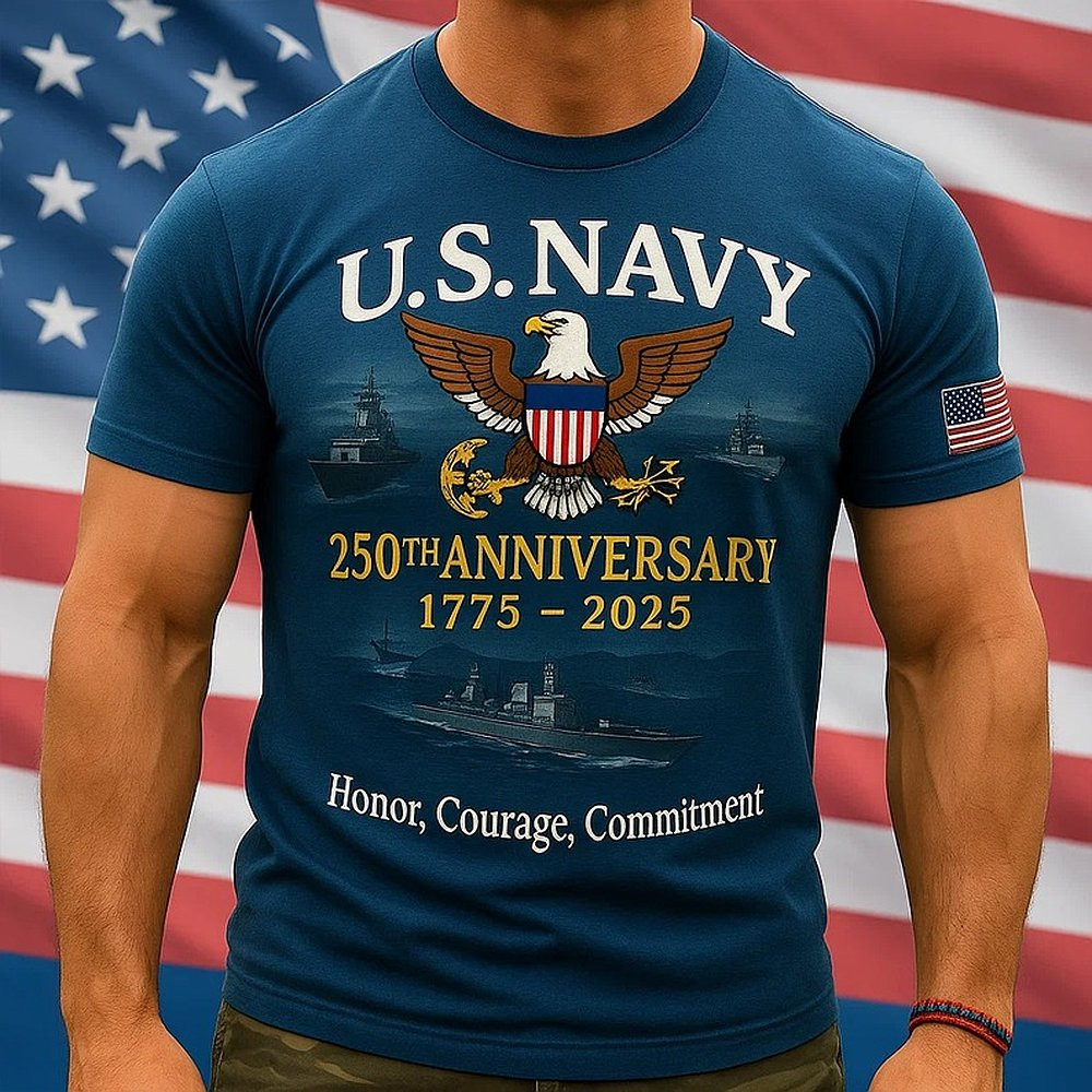 US Navy 250th Anniversary 1775-2025 T-Shirt Honor Courage Commitment Shirt Gifts For Navy