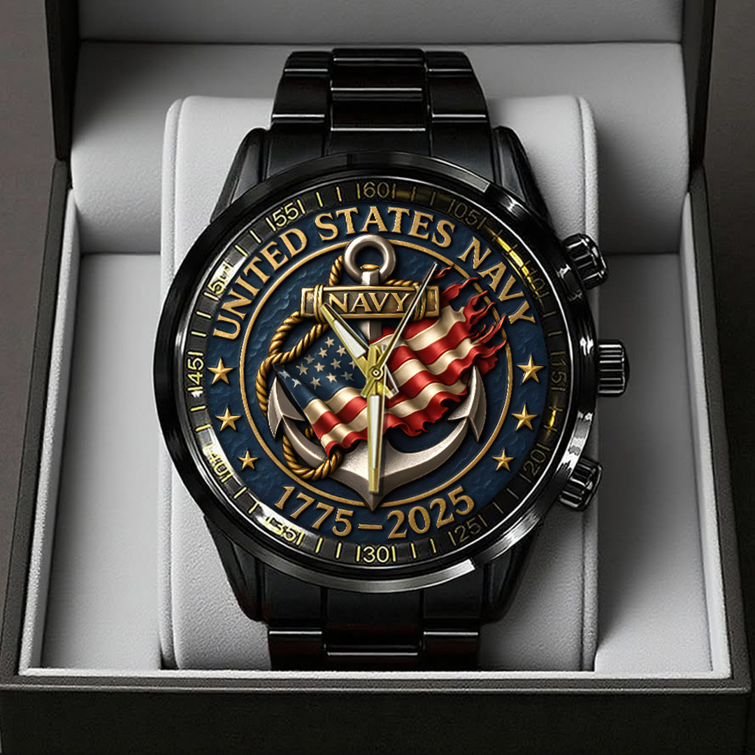 US Navy 250th Anniversary 1775 2025 Watch American Flag Pattern Watch Gifts For Patriots