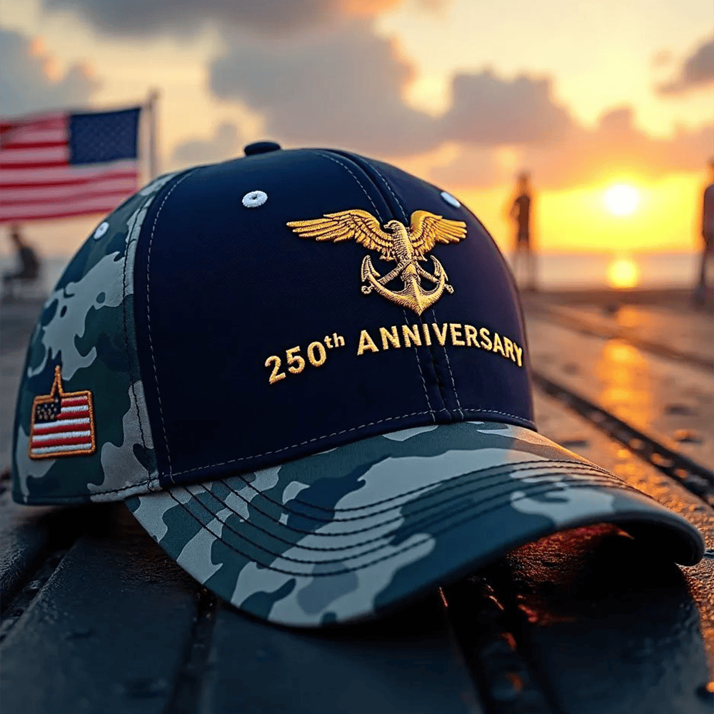 US Navy 250Th Anniversary Camo Hat American Flag Baseball Cap Navy Gifts For Him