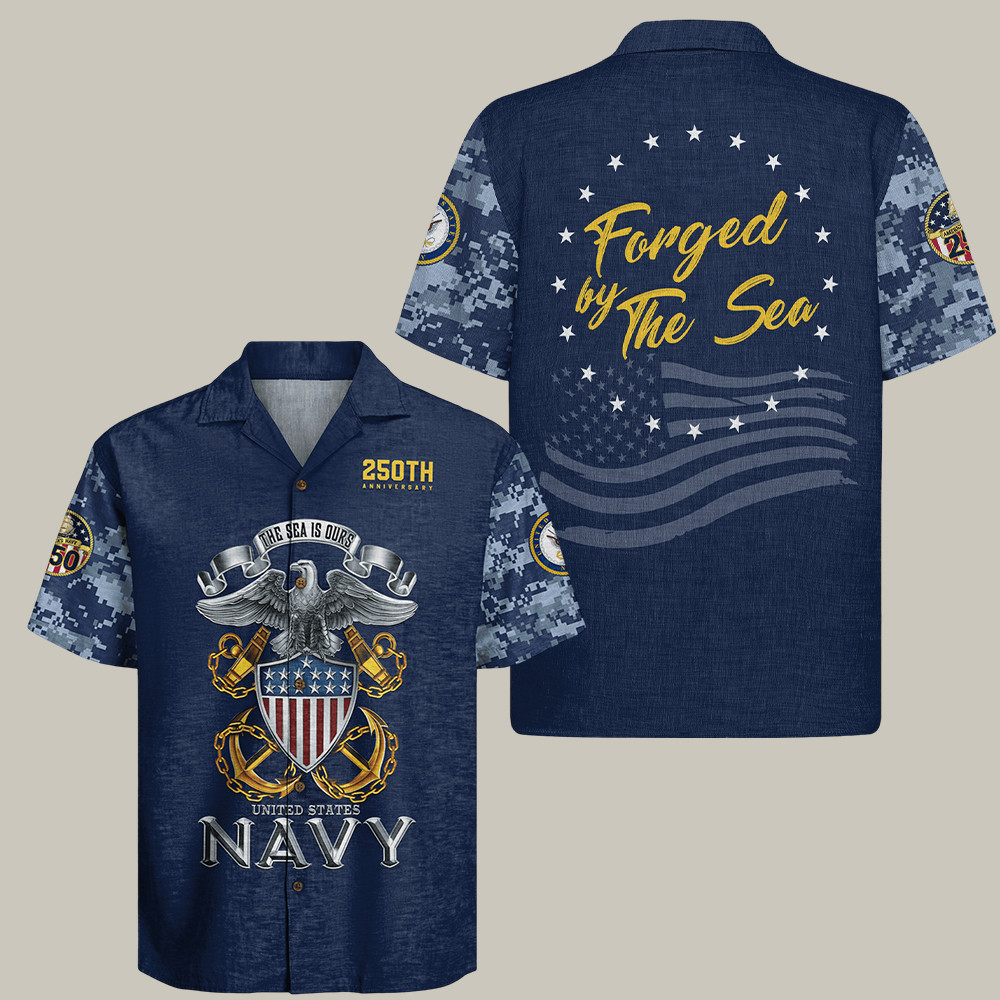 Us Navy 250th Anniversary Camo Hawaiian Shirt The Sea Is Our Navy Us Navy Gifts For Him