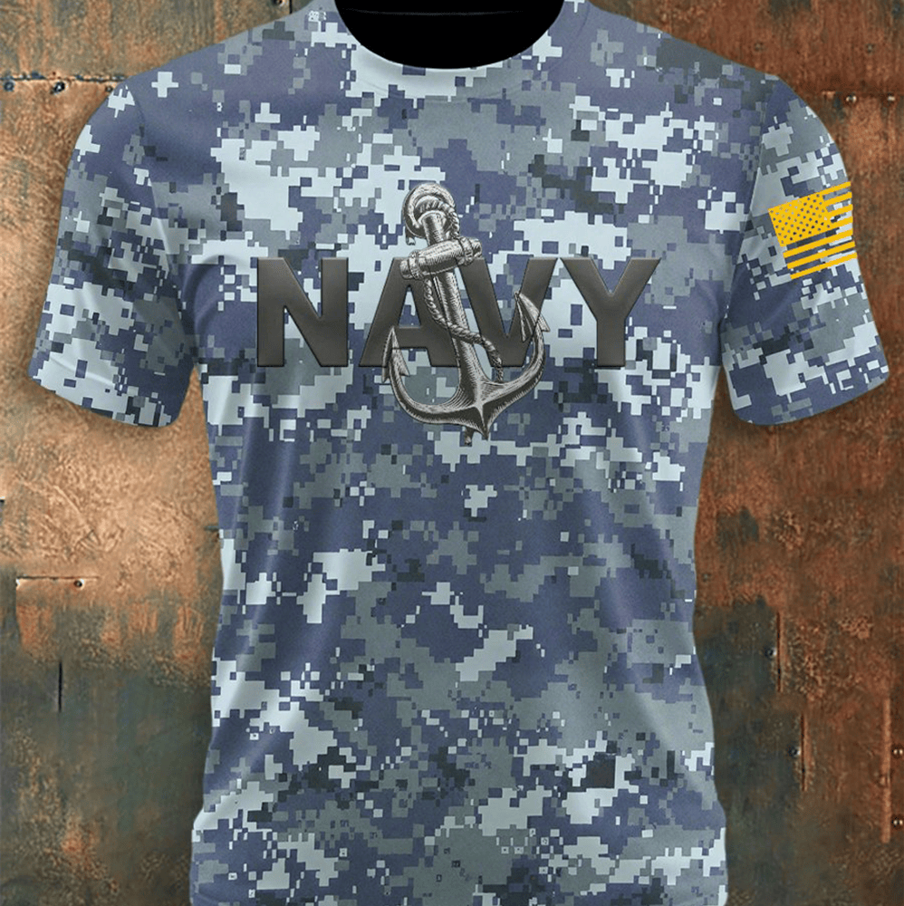US Navy 250th Anniversary Camo T-Shirt Anchor Pattern Navy Shirt Best Gifts For Veterans