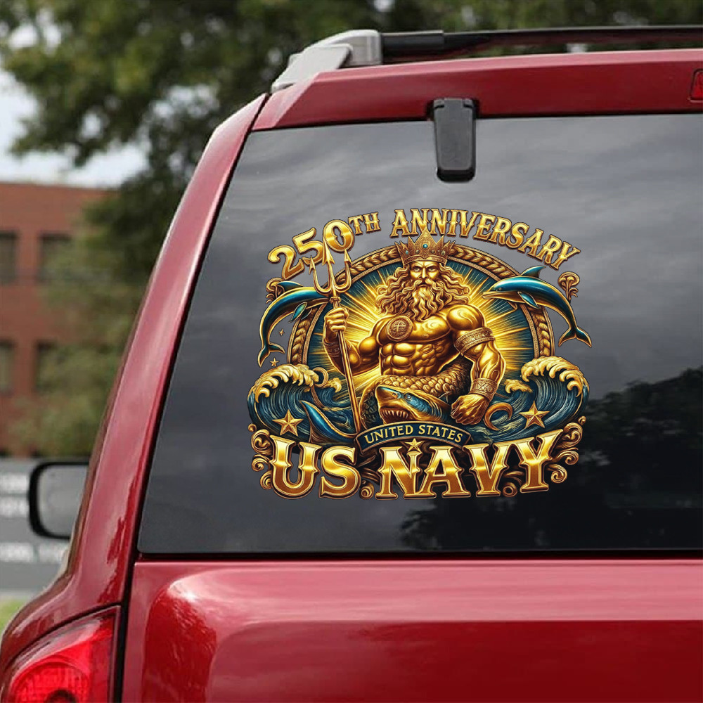 US Navy 250th Anniversary Car Sticker King Neptune Car Decal Best Gifts For Navy Veterans