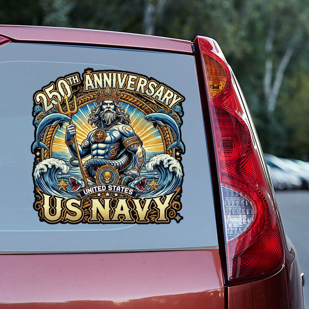 US Navy 250th Anniversary Car Sticker King Neptune Decal USN Merch Gifts For Husband