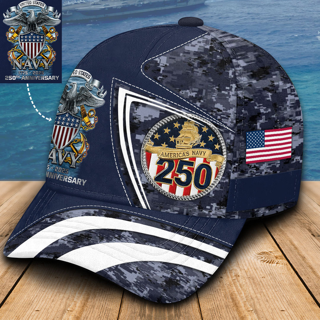US Navy 250th Anniversary Classic Camo Hat American Flag Baseball Cap Best Navy Gifts