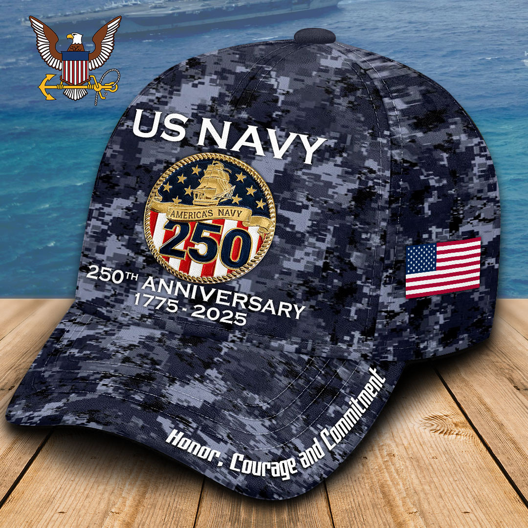 US Navy 250th Anniversary Classic Camo Hat American Flag Cap Gifts For Men