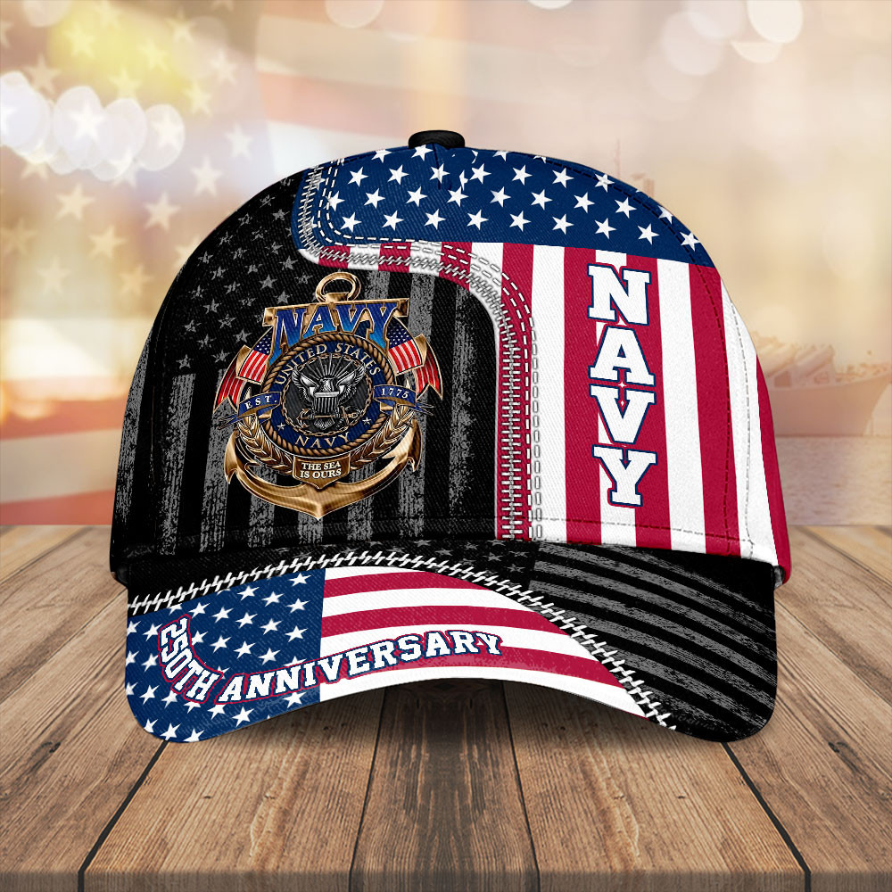 US Navy 250th Anniversary Classic Hat American Flag Baseball Cap Gifts For Veterans