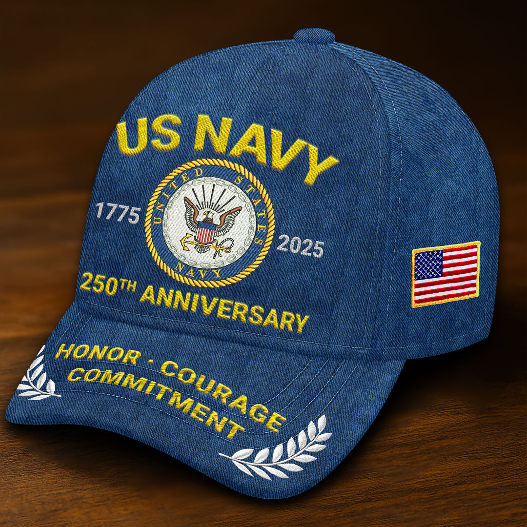 US Navy 250th Anniversary Classic Hat Honor Courage Commitment Cap Navy Gift For Him