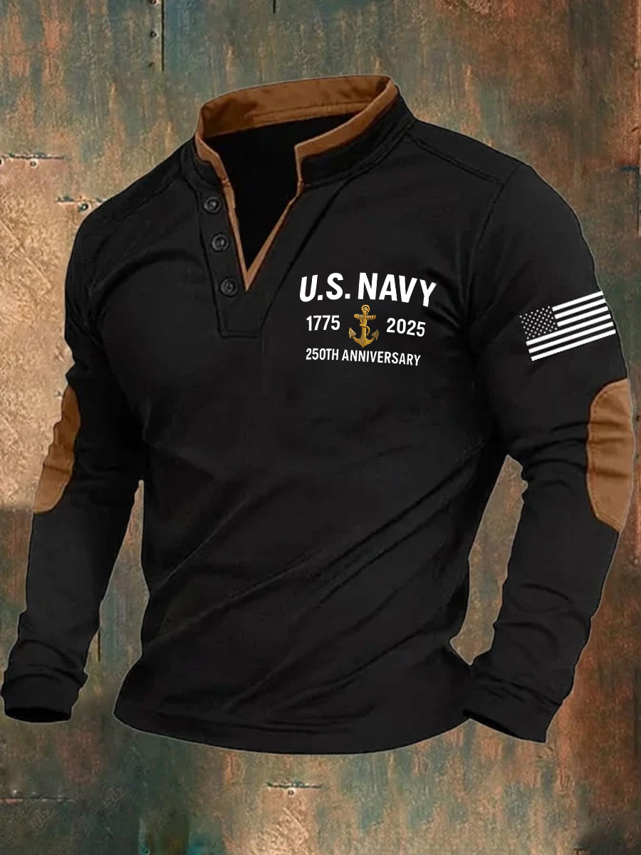 US Navy 250th Anniversary Collar Stand Zip Sweatshirt 1775 2025 American Flag Merch Gifts