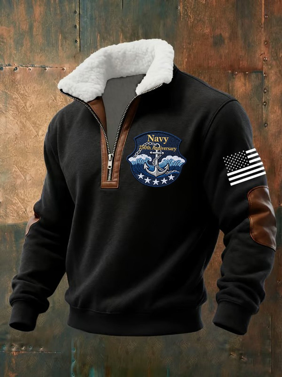 US Navy 250th Anniversary Collar Zip Sweatshirt Patriotic Apparel Best Gifts For Navy Sailors