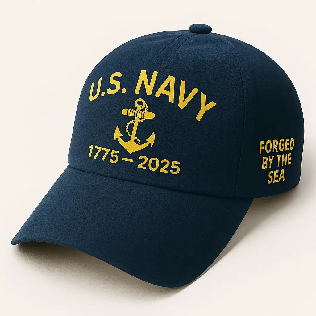US Navy 250th Anniversary Forged By The Sea Cap Patriotic Gifts For Veterans