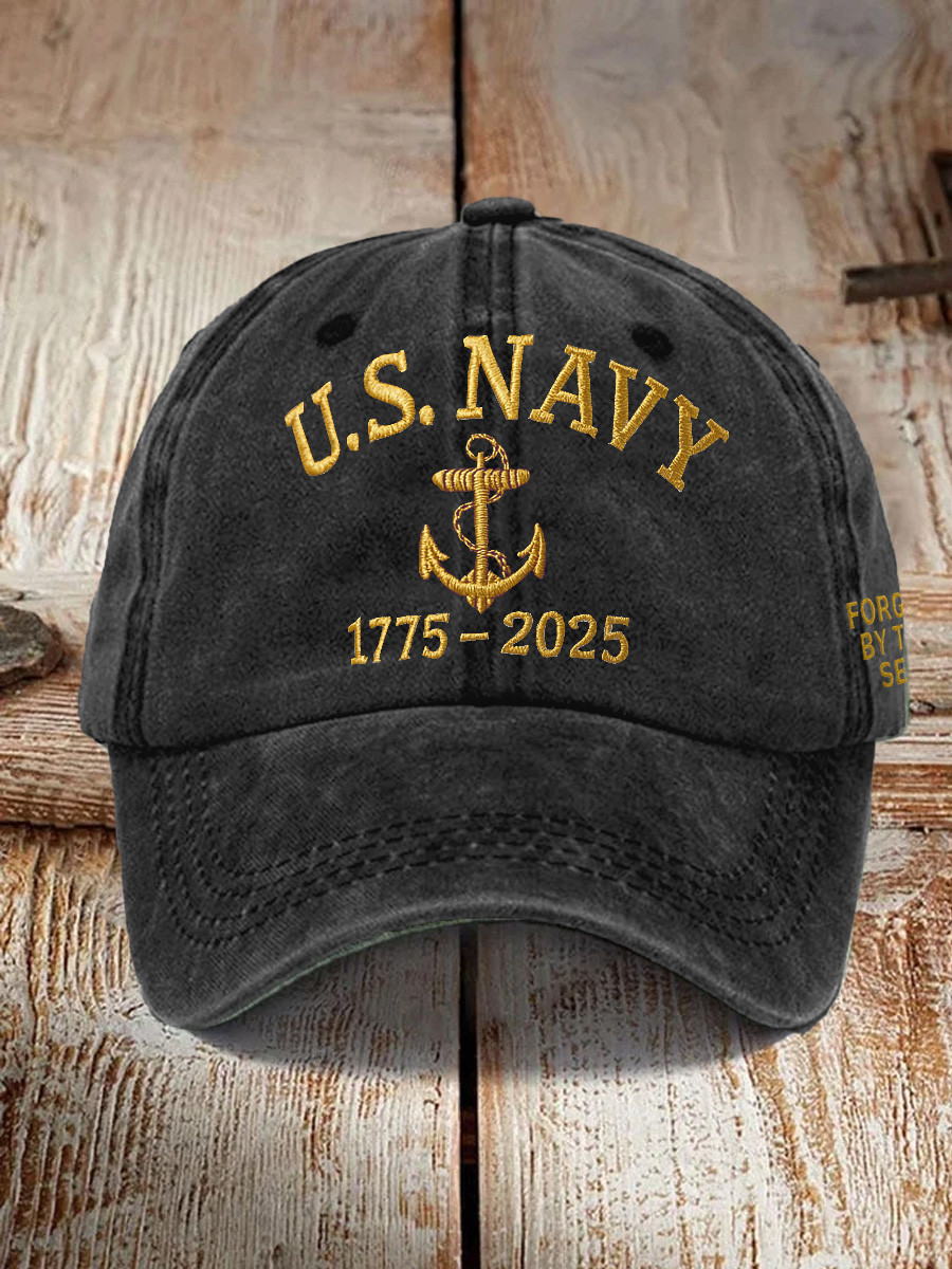 US Navy 250th Anniversary Hat Forged By The Sea Baseball Cap Veteran Gift Ideas