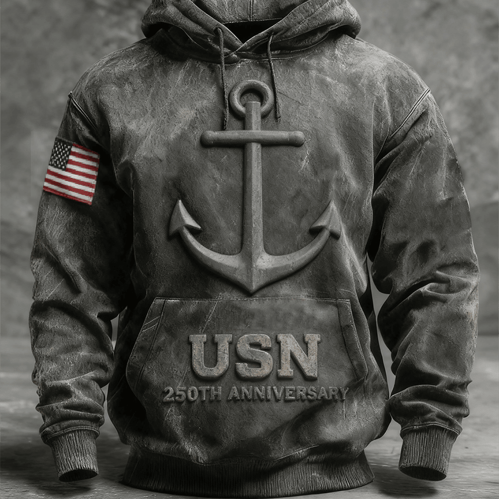 US Navy 250th Anniversary Hoodie Classic Anchor Pattern Military Apparel Gift For Veteran