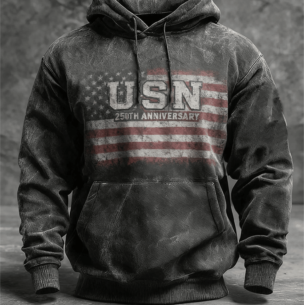 US Navy 250th Anniversary Hoodie Decoration American Flag Graphic Small Gifts For Veterans