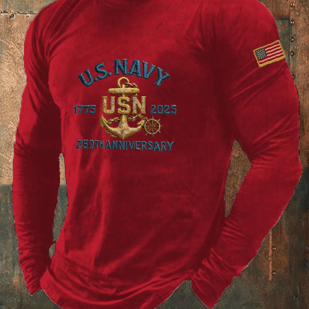 US Navy 250Th Anniversary Long Sleeve Shirt Retro Military Graphic Tees Gift For Navy Veterans