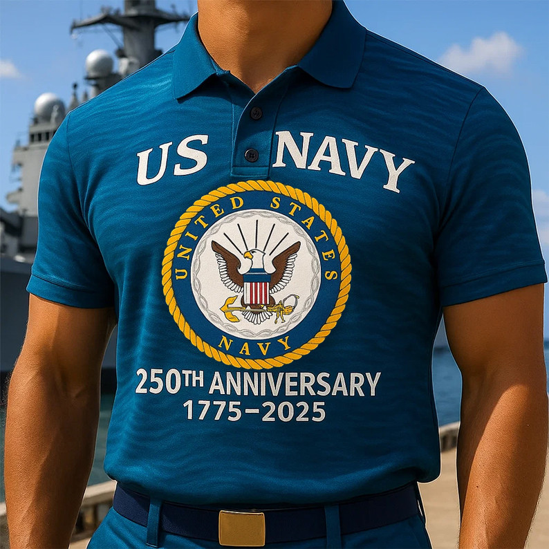 US Navy 250th Anniversary Polo Shirt USN Merch Gifts For Patriots