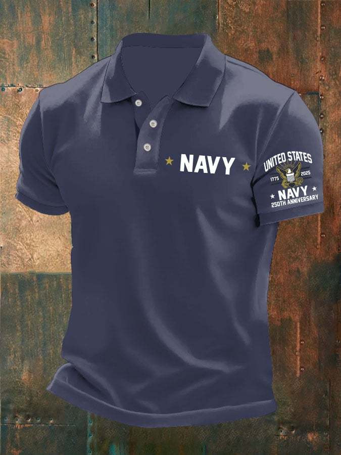 US Navy 250th Anniversary Printed Polo Shirt Patriotic Gifts For Navy