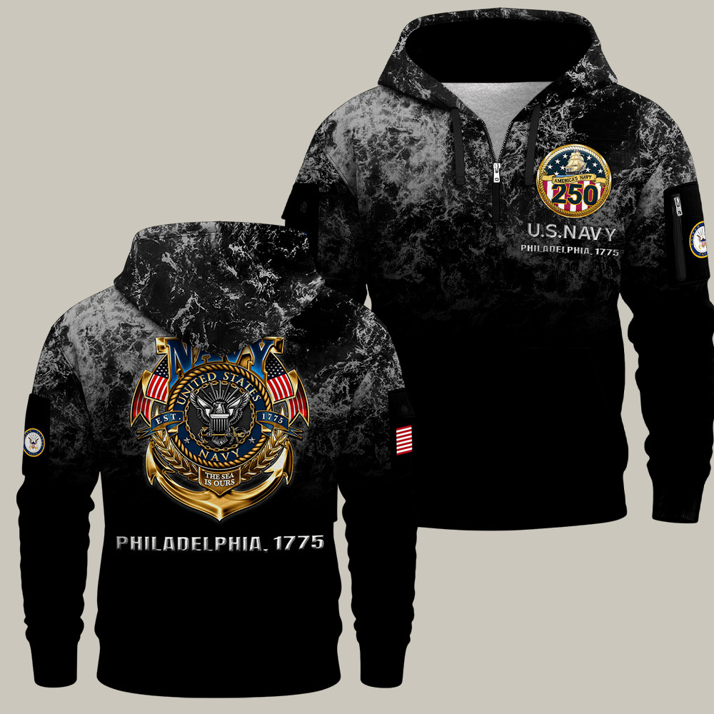 US Navy 250Th Anniversary Quarter Zip Hoodie Philadelphia 1775 Navy Gift Ideas