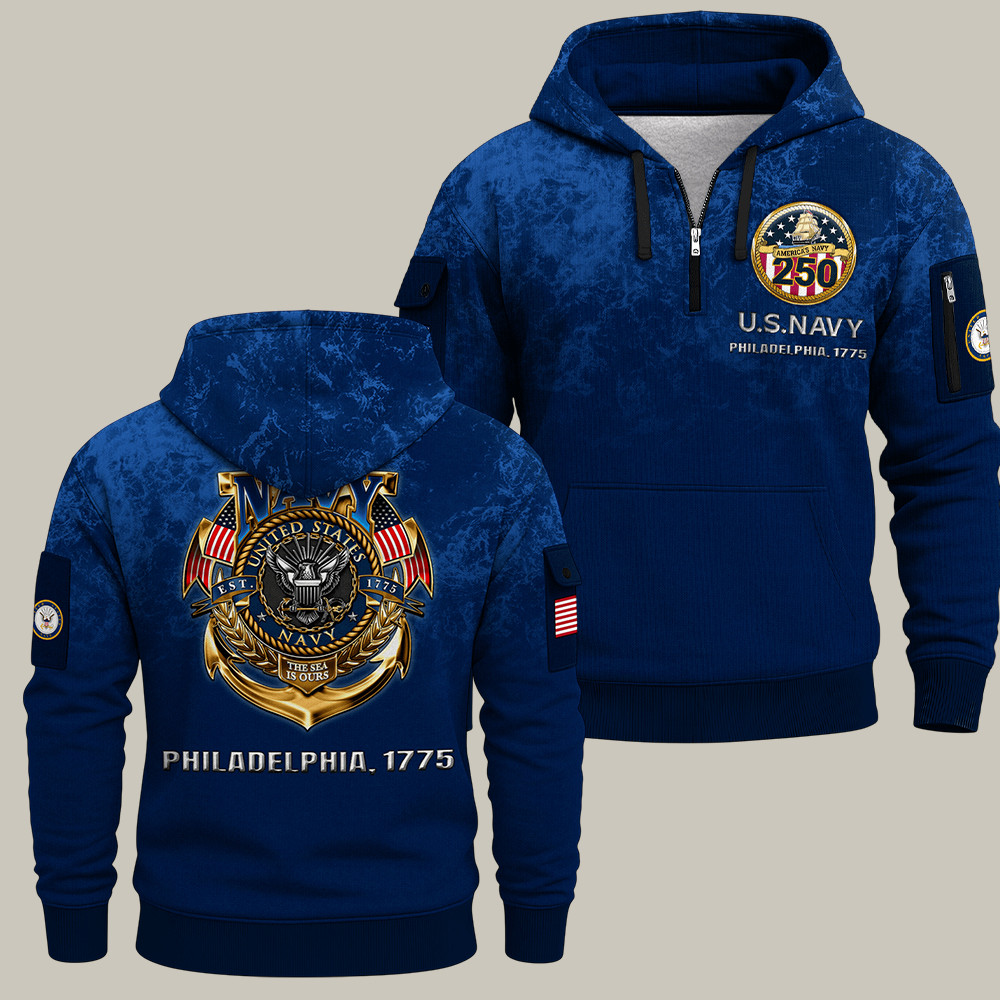 US Navy 250Th Anniversary Quarter Zip Hoodie Philadelphia 1775 USN Gifts For Father