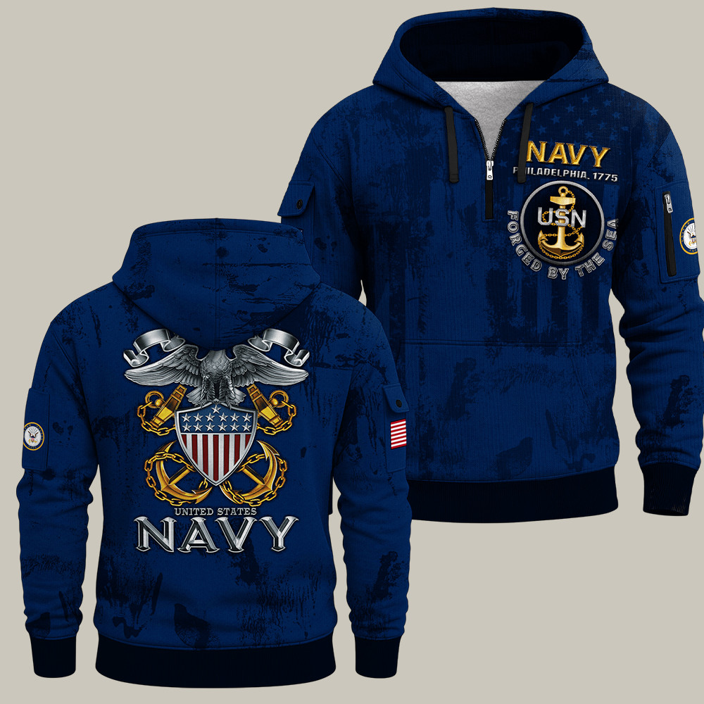 US Navy 250th Anniversary Quarter Zip Hoodie US Navy Apparel Best Gifts For Dad