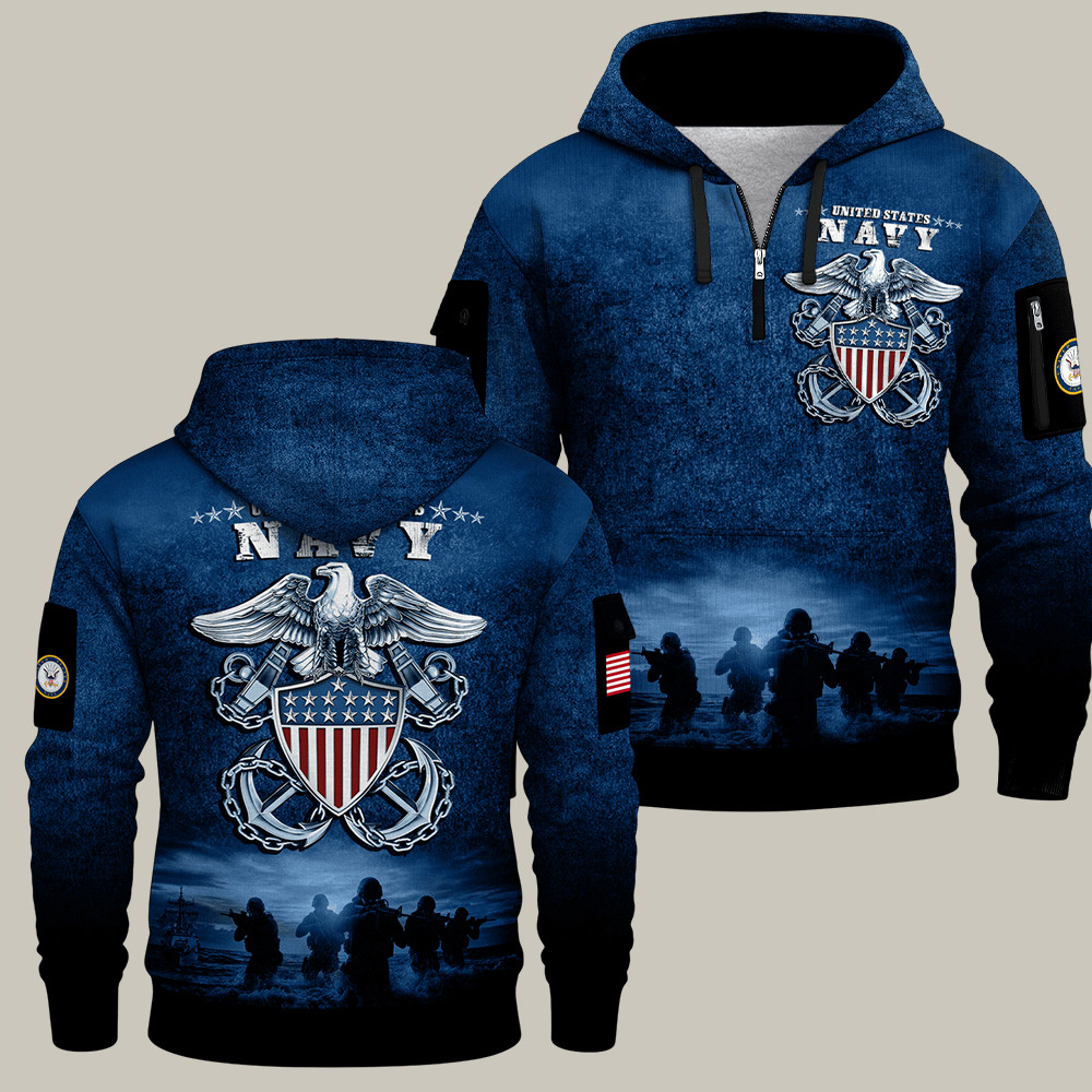 US Navy 250Th Anniversary Quarter Zip Hoodie US Navy Apparel Military Gifts For Him