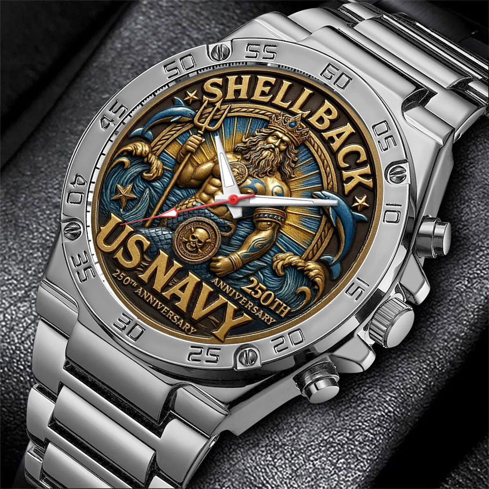 US Navy 250th Anniversary Shellback Stainless Steel Watch Navy Strong Patriotic Gift Ideas