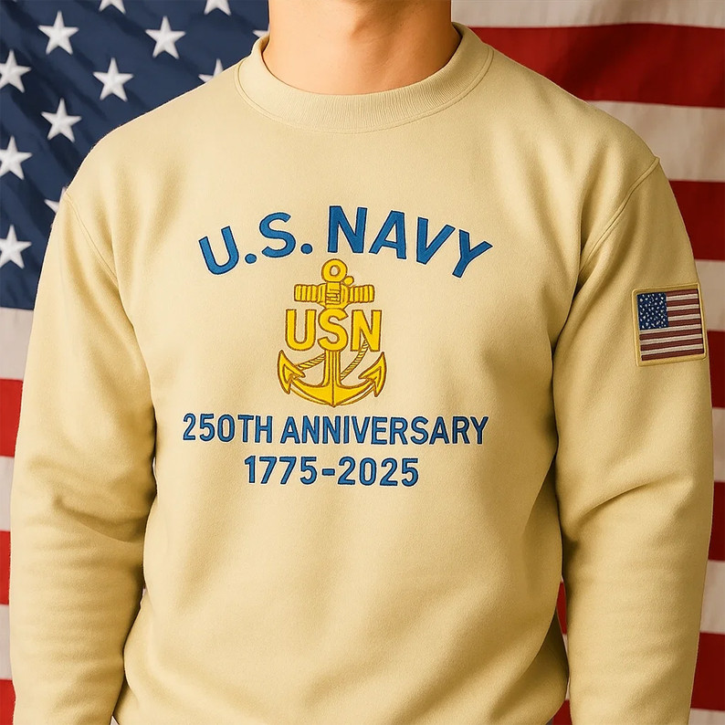 US Navy 250th Anniversary Sweatshirt Men's Patriotic Sweatshirt Navy Gifts