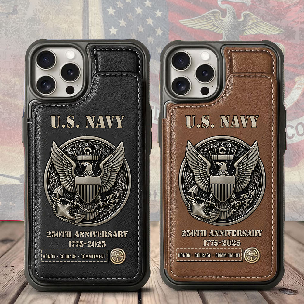 US Navy 250th Anniversary Wallet Phone Case Honor Courage Commitment Gifts For Men