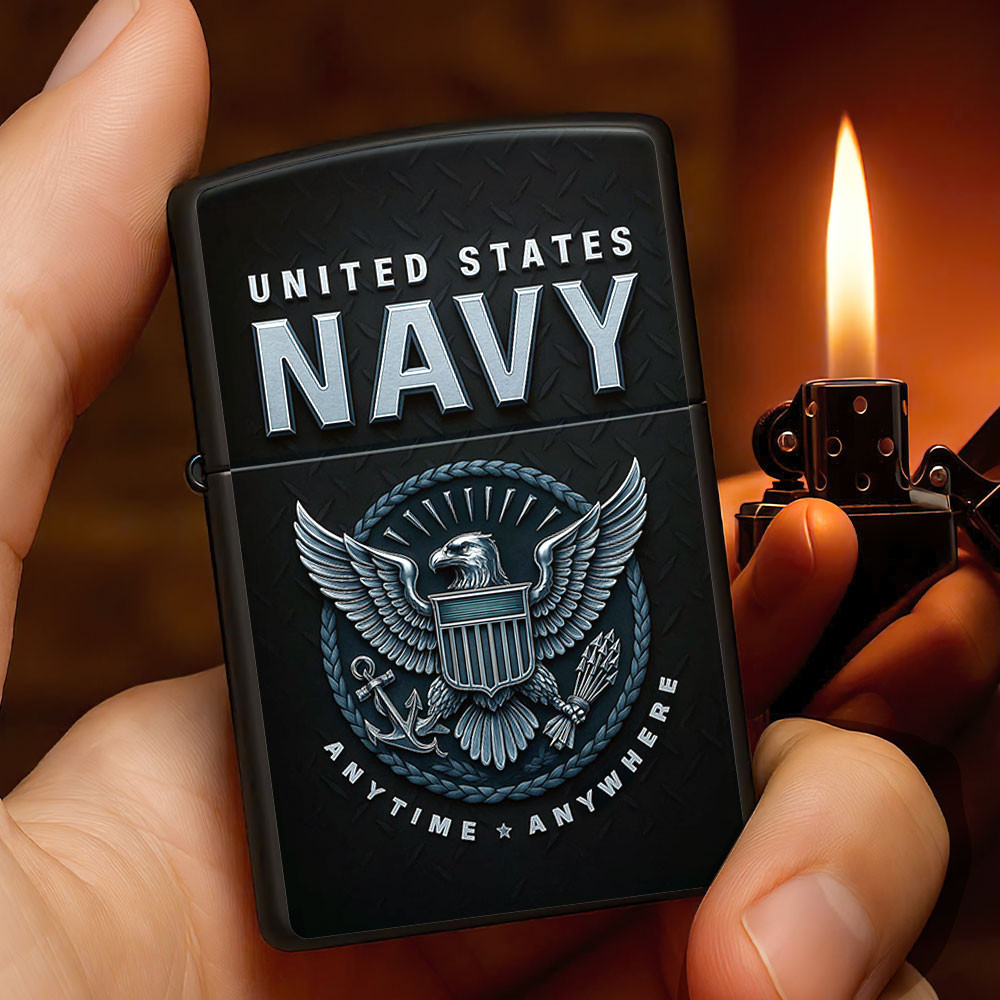 US Navy 250th Anniversary Zippo Lighter Case Anytime Anywhere Navy Gifts For Military