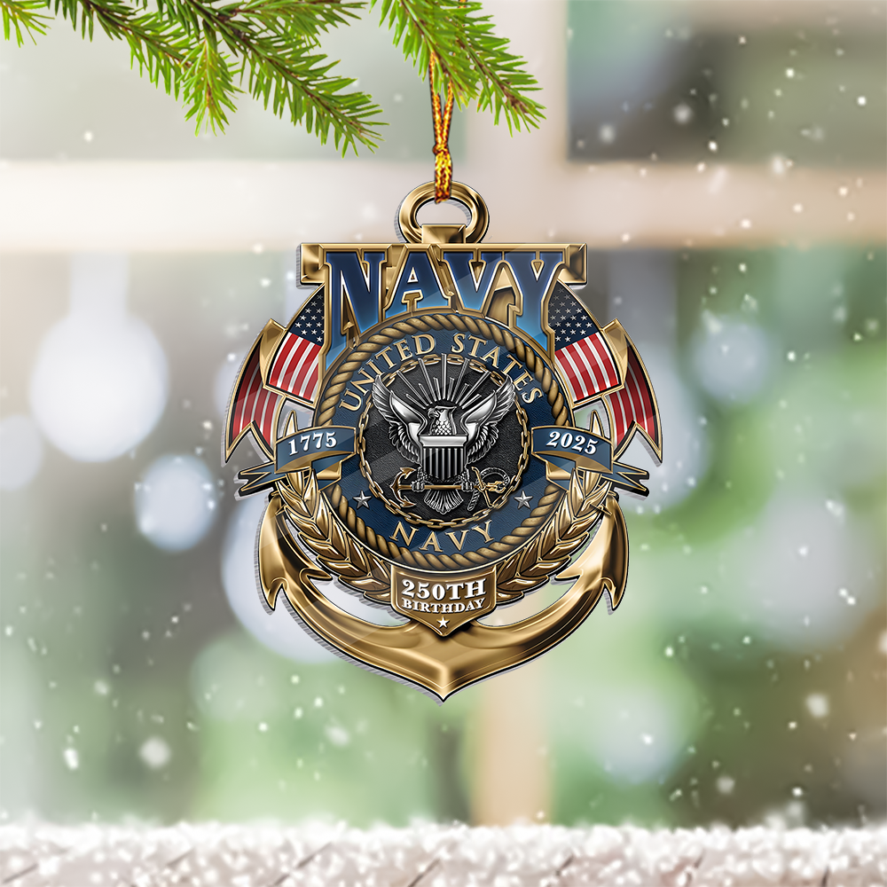 US Navy 250th Birthday 1775 2025 Christmas Ornament Xmas Decor US Navy Ornament Veteran Gifts