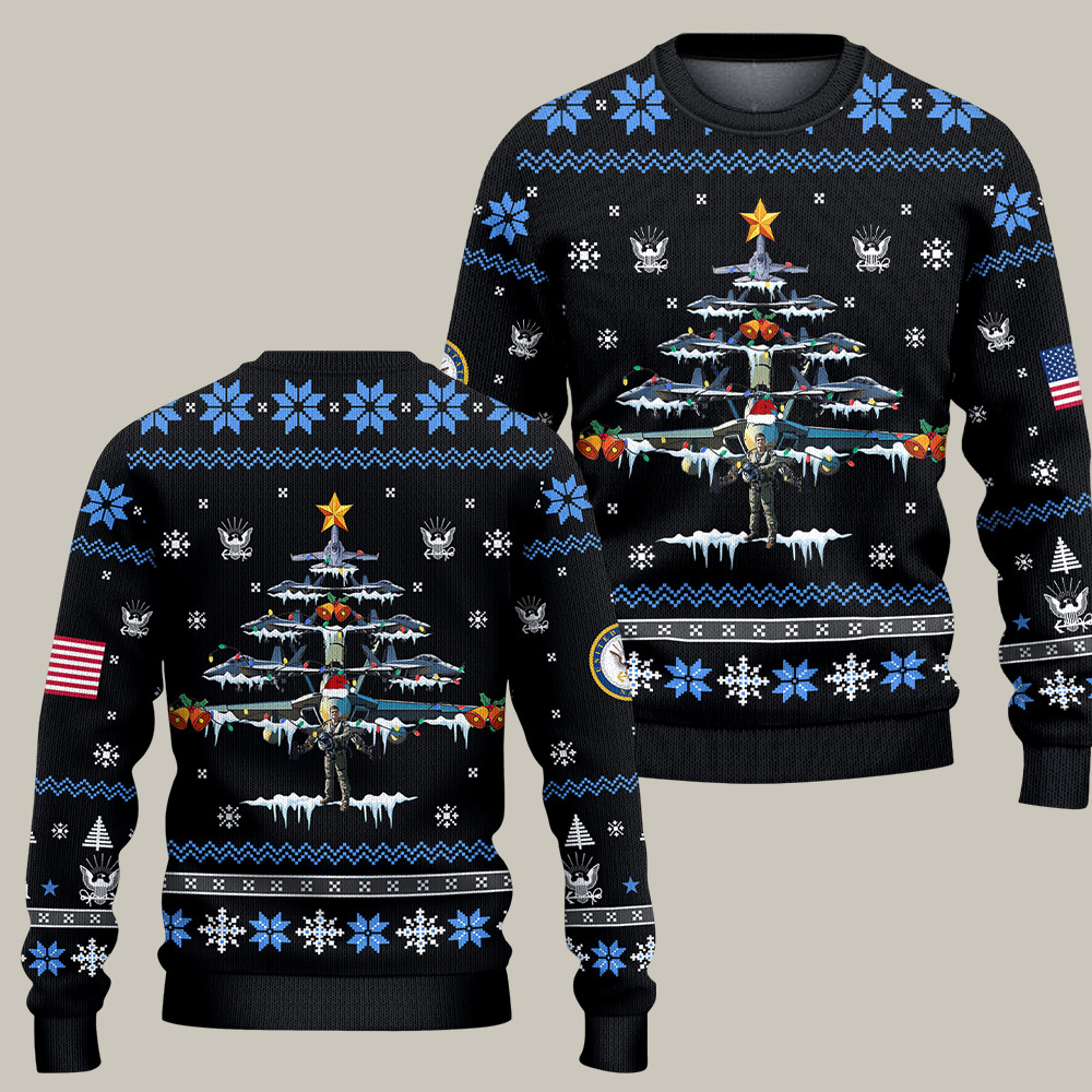 US Navy 250th Birthday Christmas Ugly Sweater USN Gifts For Patriotic Dad