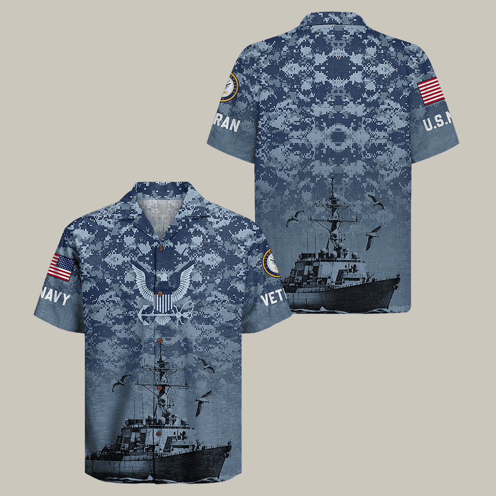US Navy 250th Years Of Service Hawaiian Shirt Forged By The Sea Shirt Navy Veteran Gift For Him