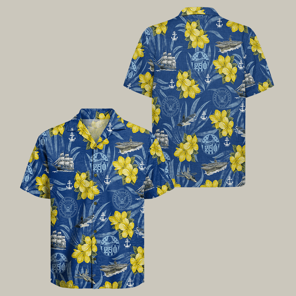 US Navy 250th Years Of Service Hawaiian Shirt US Navy 250th Anniversary Clothes Gift Idea