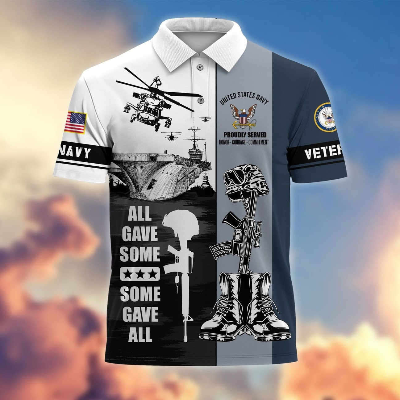 US Navy Battlefield Cross All Gave Some, Some Gave All Polo Shirt Veteran Gift For Dad and Husband on Veterans Day