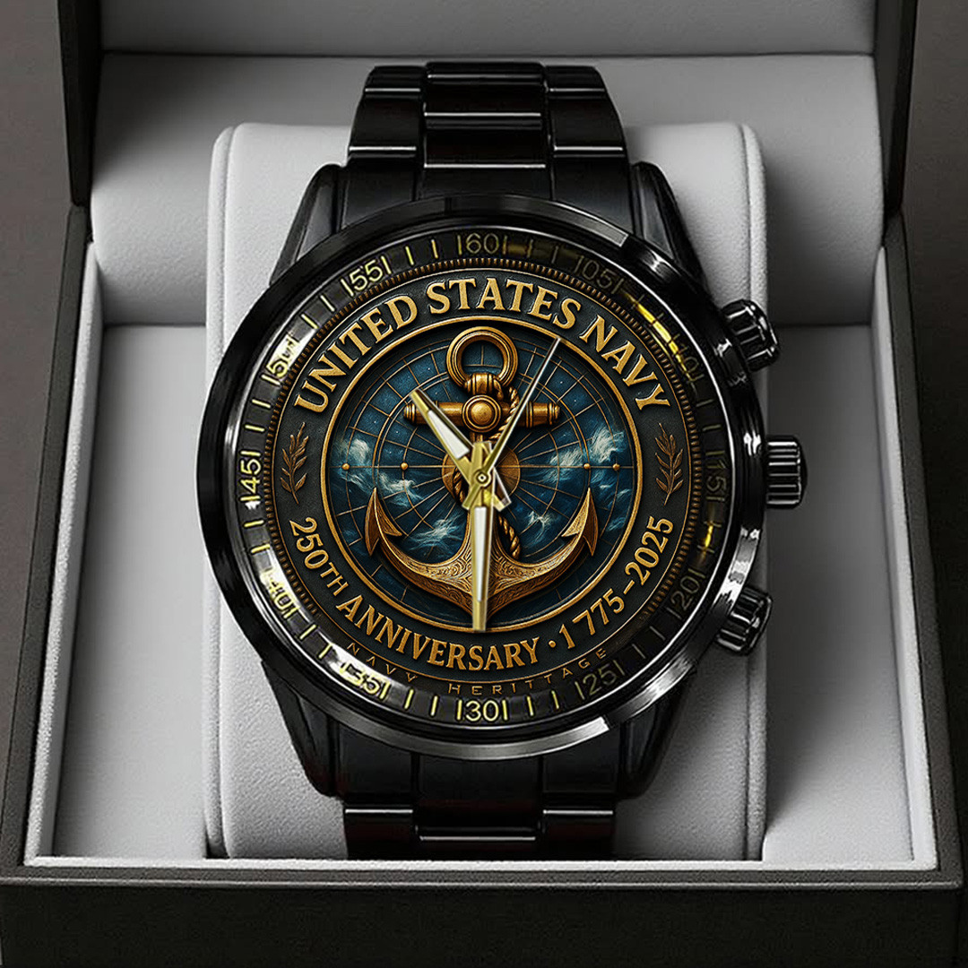 US Navy Black Stainless Steel Watch Navy Anchor Pattern Watches For Soldiers
