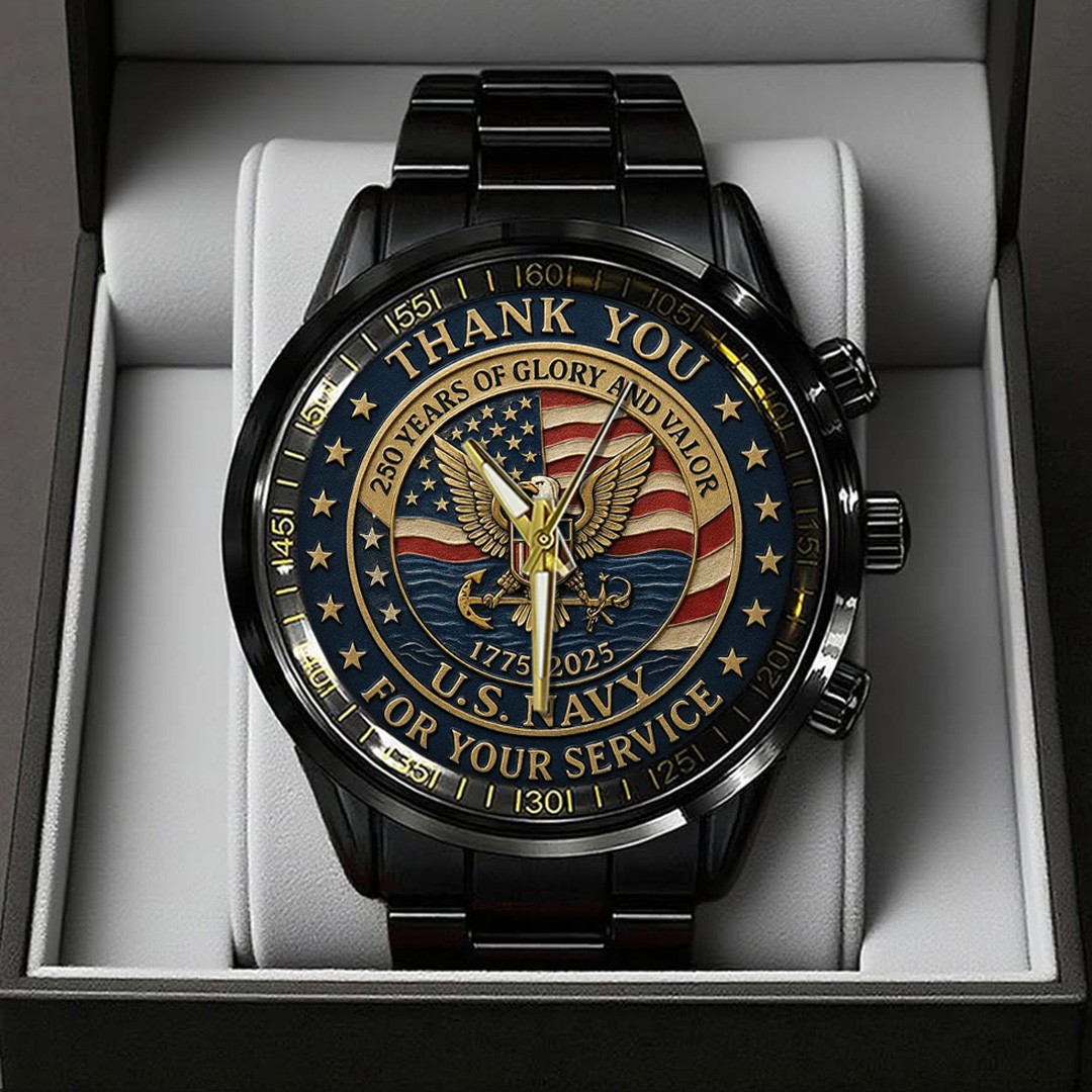 US Navy Black Stainless Steel Watch Thank You For Your Service Watch Gifts For Boyfriend