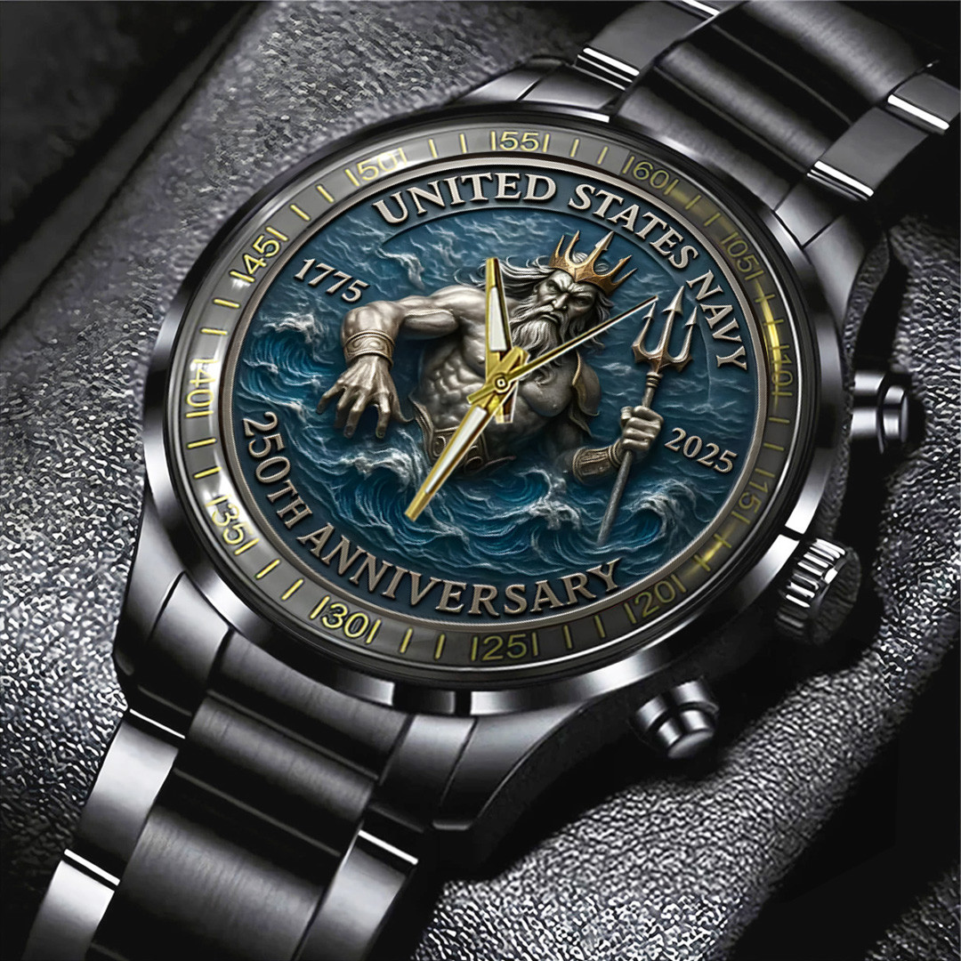 US Navy Black Stainless Steel Watch The Sea Is Our Watches For Soldiers