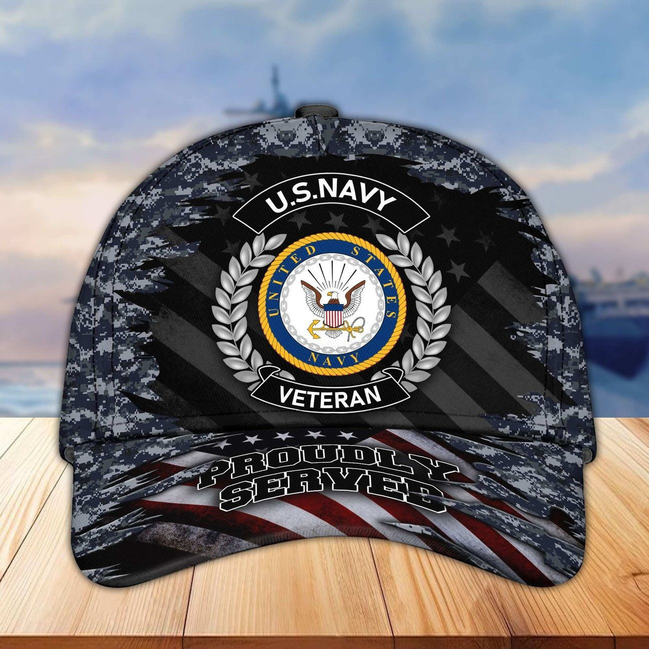 US Navy Camo Baseball Cap Patriotic Gift For Proud Army on Veterans Day