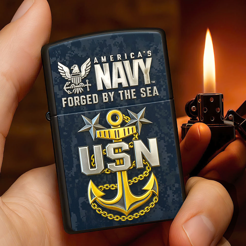 US Navy Forged By The Sea Zippo Lighter Case USN Merch Gifts For Navy Veterans