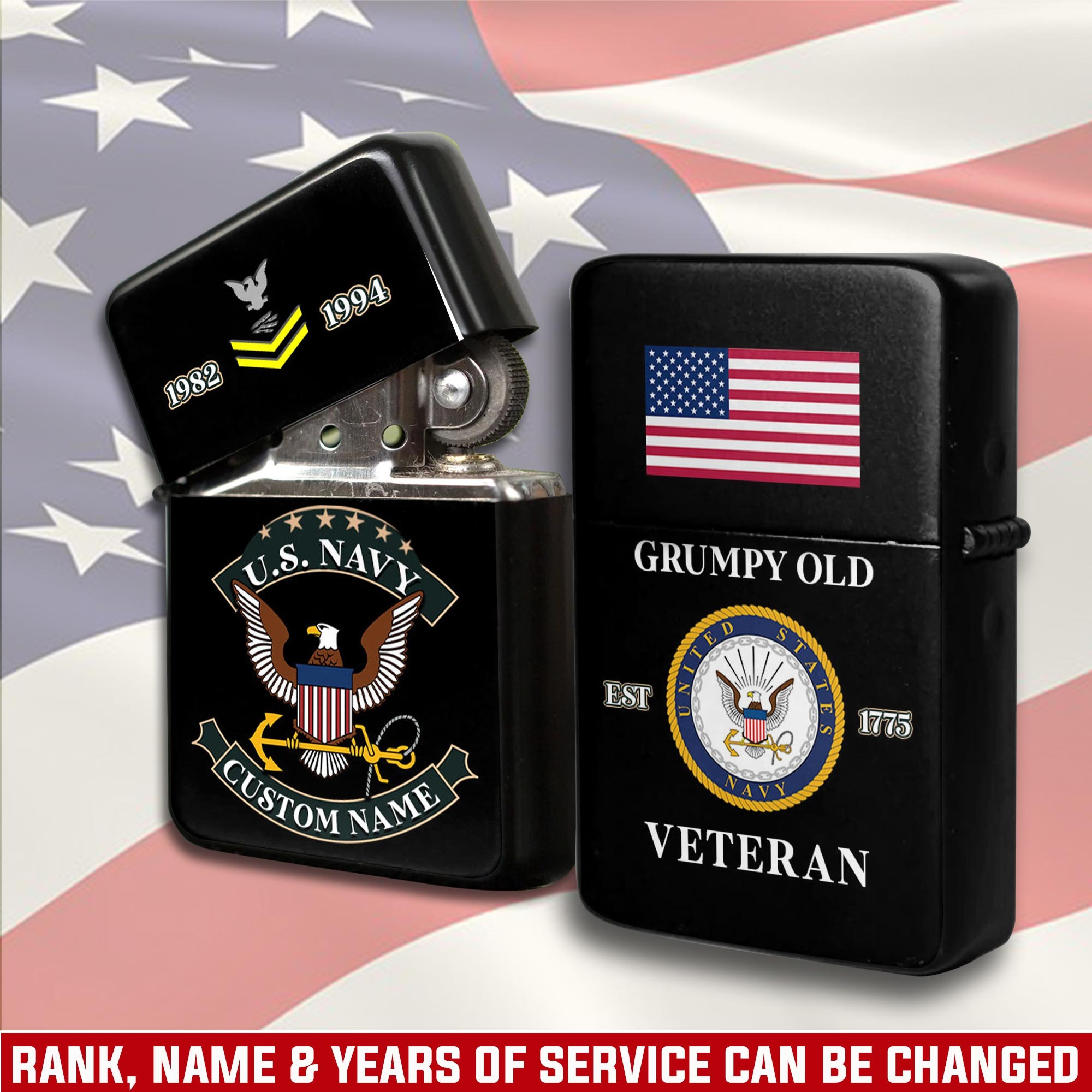 US Navy Grumpy Old Custom Lighter Gifts For Dad and Husband In America on Veterans Day