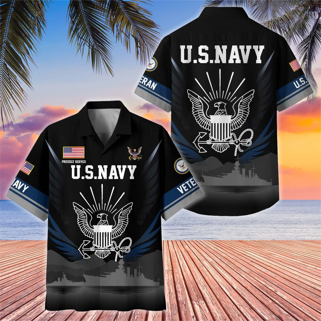 US Navy Hawaiian Veteran Black Military Eagle Emblem Shirt Soldier Gift for Army Mens on Veterans Day