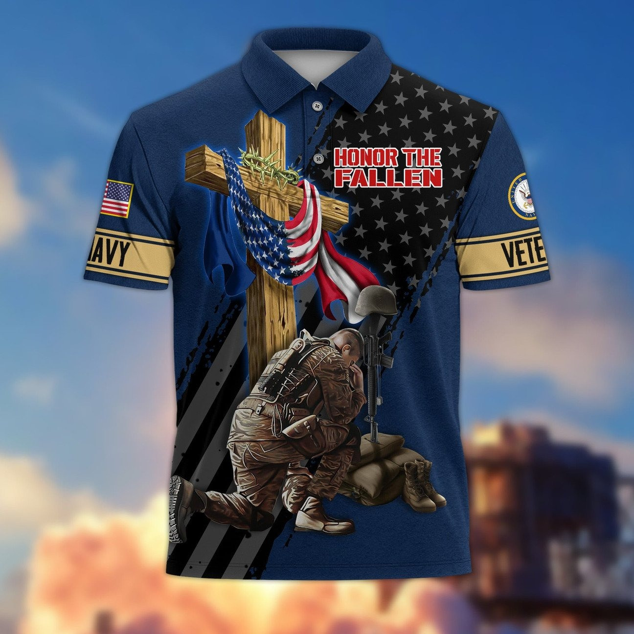 US Navy Honor the Fallen Polo Shirt Perfect Gift for For Dad and Husband on Veterans Day