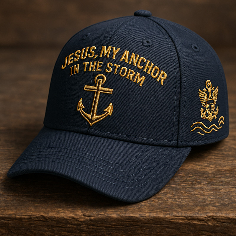 US Navy Jesus My Anchor In The Storm Hat Christian Themed Navy Cap Best Gifts For Veteran