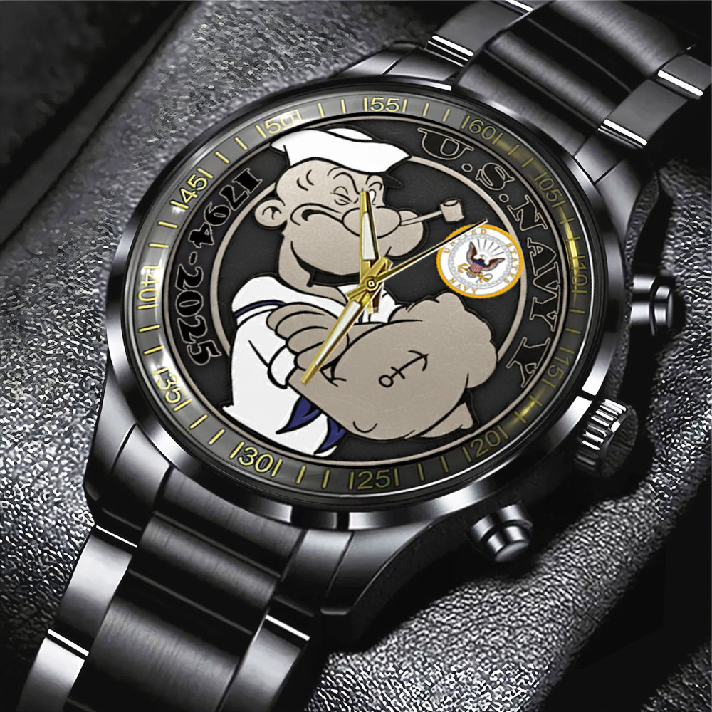 US Navy Popeye Steel Watch USN Merch Unique Gifts For Navy Veterans
