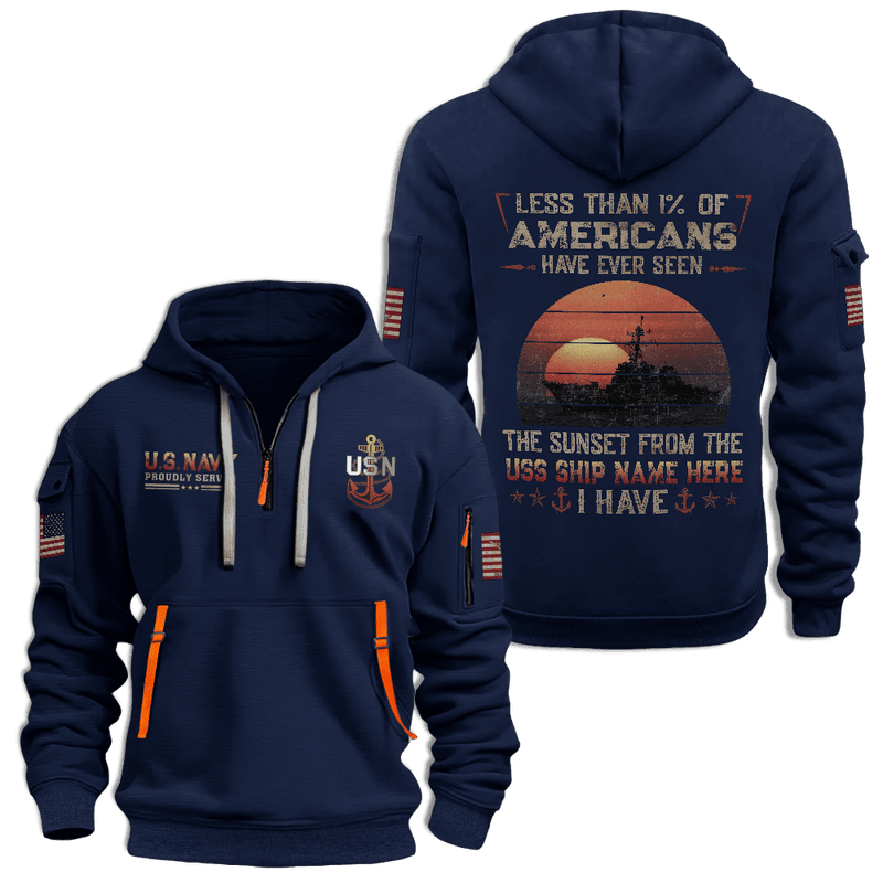 US Navy Proudly Served Half Zip Hoodie Military Veteran Hoodie Gifts For Navy