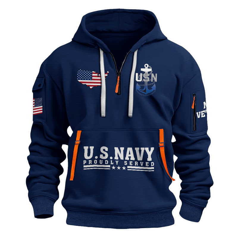 US Navy Proudly Served Half Zip Hoodie USN Hoodie Gifts For Navy Veterans US Navy Proudly Served Half Zip Hoodie USN Hoodie Gifts For Navy Veterans