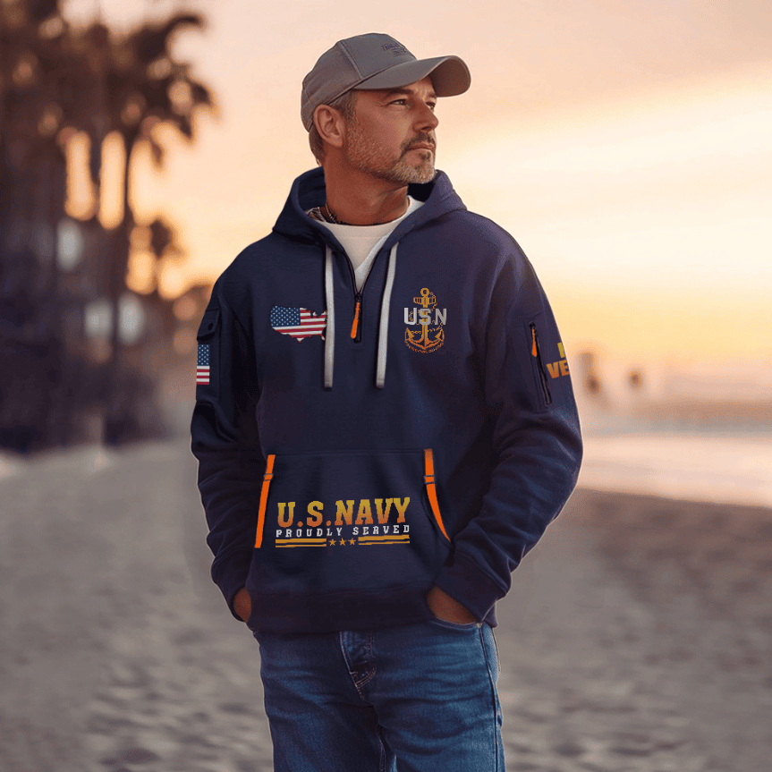 US Navy Proudly Served Half Zip Hoodie USN Hoodie Gifts For Navy Veterans US Navy Proudly Served Half Zip Hoodie USN Hoodie Gifts For Navy Veterans