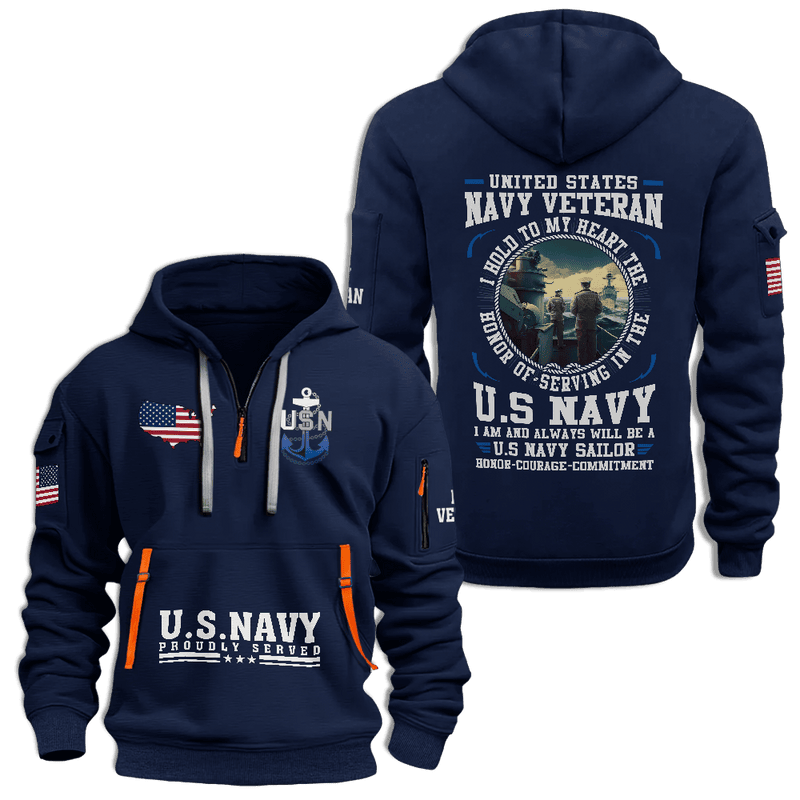 US Navy Proudly Served Half Zip Hoodie USN Hoodie Gifts For Navy Veterans US Navy Proudly Served Half Zip Hoodie USN Hoodie Gifts For Navy Veterans