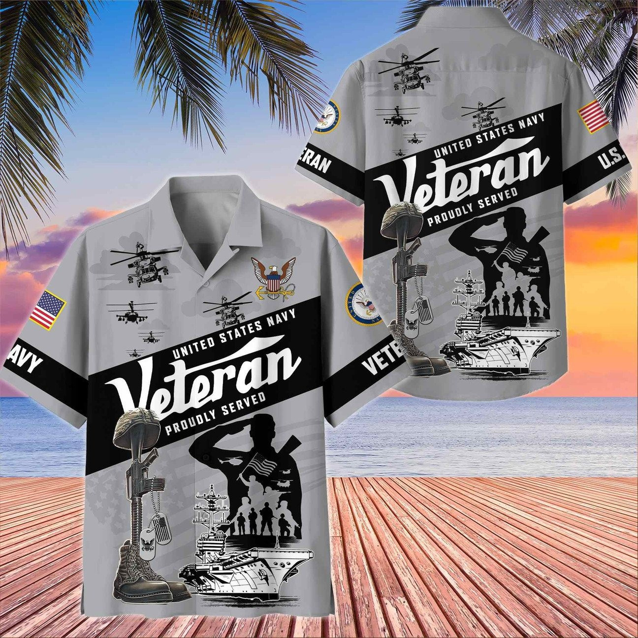 US Navy Proudly Served Hawaiian Shirt Gift for Army Mens on Veterans Day